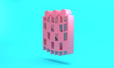 Pink Fishing net pattern icon isolated on turquoise blue background. Fishing tackle. Minimalism concept. 3D render illustration.
