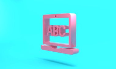 Pink Laptop icon isolated on turquoise blue background. Computer notebook with empty screen sign. Minimalism concept. 3D render illustration.