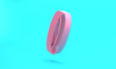Pink Wedding ring icon isolated on turquoise blue background. Bride and groom jewelry sign. Marriage symbol. Diamond ring. Minimalism concept. 3D render illustration.