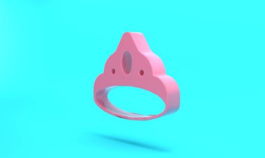 Pink King crown icon isolated on turquoise blue background. Minimalism concept. 3D render illustration.