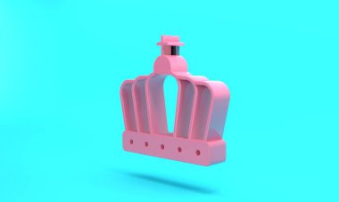 Pink King crown icon isolated on turquoise blue background. Minimalism concept. 3D render illustration.