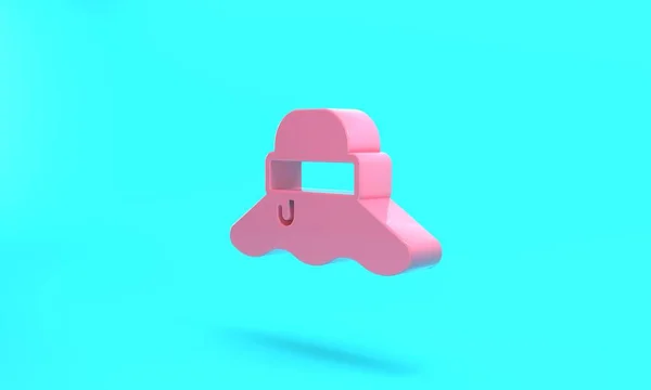 Pink Fisherman hat icon isolated on turquoise blue background. Minimalism concept. 3D render illustration.