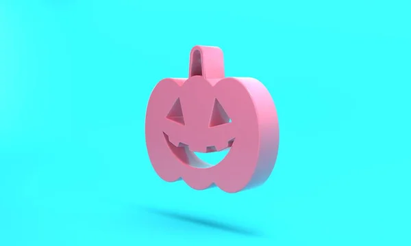 Pink Pumpkin icon isolated on turquoise blue background. Happy Halloween party. Minimalism concept. 3D render illustration.