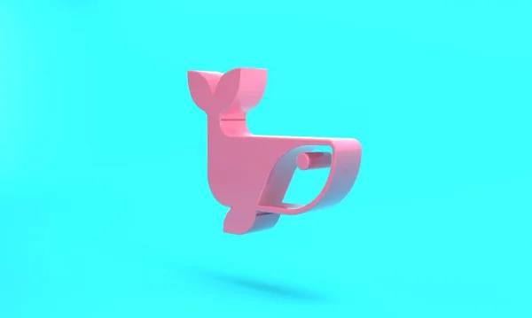 Pink Whale icon isolated on turquoise blue background. Minimalism concept. 3D render illustration.