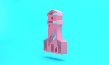 Pink Lighthouse icon isolated on turquoise blue background. Minimalism concept. 3D render illustration.