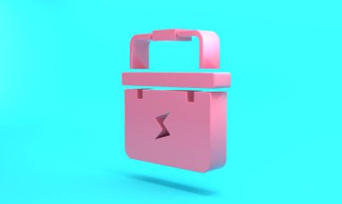Pink Toolbox electrician icon isolated on turquoise blue background. Minimalism concept. 3D render illustration.