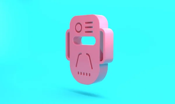 Pink Artificial intelligence robot icon isolated on turquoise blue background. Machine learning, cloud computing. Minimalism concept. 3D render illustration.