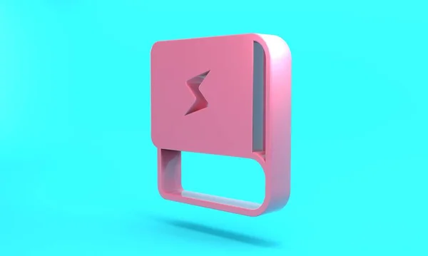Pink Book about electricity icon isolated on turquoise blue background. Minimalism concept. 3D render illustration.