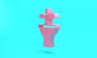 Pink Fountain icon isolated on turquoise blue background. Minimalism concept. 3D render illustration.