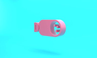 Pink Salami sausage icon isolated on turquoise blue background. Meat delicatessen product. Minimalism concept. 3D render illustration.