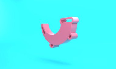 Pink Hunting horn icon isolated on turquoise blue background. Minimalism concept. 3D render illustration.