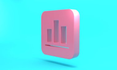 Pink Pie chart infographic icon isolated on turquoise blue background. Diagram chart sign. Minimalism concept. 3D render illustration.