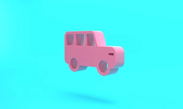 Pink Safari car icon isolated on turquoise blue background. Minimalism concept. 3D render illustration.