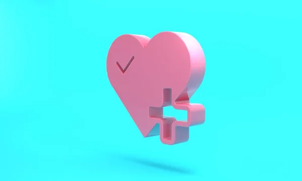 Pink Heart rate icon isolated on turquoise blue background. Heartbeat sign. Heart pulse icon. Cardiogram icon. Minimalism concept. 3D render illustration.