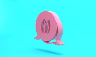 Pink Leaf icon isolated on turquoise blue background. Leaves sign. Fresh natural product symbol. Minimalism concept. 3D render illustration.