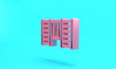 Pink Wooden Swedish wall icon isolated on turquoise blue background. Swedish stairs. Minimalism concept. 3D render illustration.