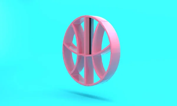 Pink Basketball ball icon isolated on turquoise blue background. Sport symbol. Minimalism concept. 3D render illustration.