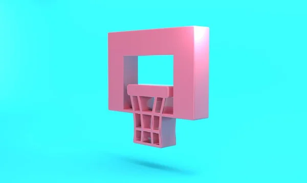 Pink Basketball backboard icon isolated on turquoise blue background. Minimalism concept. 3D render illustration.