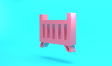 Pink Baby crib cradle bed icon isolated on turquoise blue background. Minimalism concept. 3D render illustration.