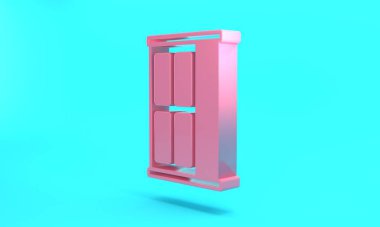 Pink Wardrobe icon isolated on turquoise blue background. Cupboard sign. Minimalism concept. 3D render illustration.
