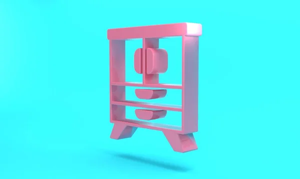 Pink Chest of drawers icon isolated on turquoise blue background. Minimalism concept. 3D render illustration.