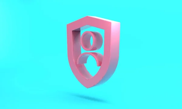 Pink Life insurance with shield icon isolated on turquoise blue background. Security, safety, protection, protect concept. Minimalism concept. 3D render illustration.