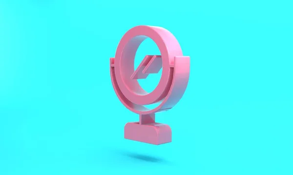 Pink Round makeup mirror icon isolated on turquoise blue background. Minimalism concept. 3D render illustration.