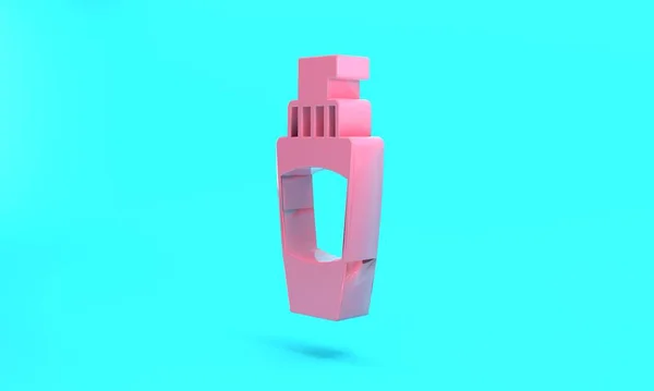Pink Tube of hand cream icon isolated on turquoise blue background. Minimalism concept. 3D render illustration.