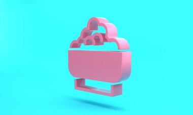 Pink Rice in a bowl icon isolated on turquoise blue background. Traditional Asian food. Minimalism concept. 3D render illustration.