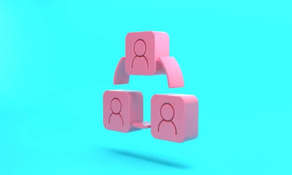 Pink Meeting icon isolated on turquoise blue background. Business team meeting, discussion concept, analysis, content strategy. Presentation conference. Minimalism concept. 3D render illustration.