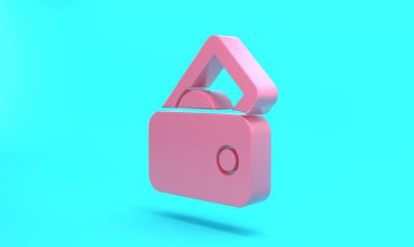 Pink Wallet with money icon isolated on turquoise blue background. Purse icon. Cash savings symbol. Minimalism concept. 3D render illustration.