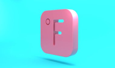 Pink Fahrenheit icon isolated on turquoise blue background. Minimalism concept. 3D render illustration.