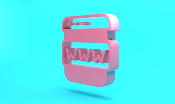 Pink Browser window icon isolated on turquoise blue background. Minimalism concept. 3D render illustration.