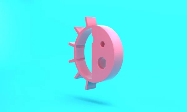Pink Day night cycle icon isolated on turquoise blue background. Day night concept, sun and moon. Minimalism concept. 3D render illustration.