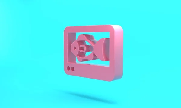 Pink Fish finder echo sounder icon isolated on turquoise blue background. Electronic equipment for fishing. Minimalism concept. 3D render illustration.