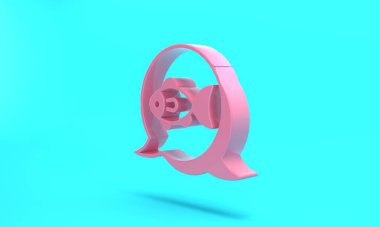 Pink Fish icon isolated on turquoise blue background. Minimalism concept. 3D render illustration.