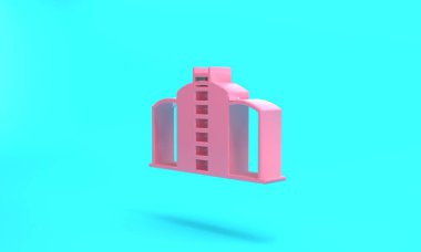 Pink Oil tank storage icon isolated on turquoise blue background. Vessel tank for oil and gas industrial. Oil tank technology station. Minimalism concept. 3D render illustration.