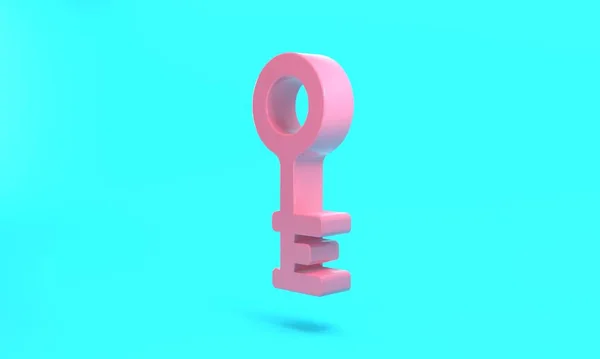 Pink Old key icon isolated on turquoise blue background. Minimalism concept. 3D render illustration.