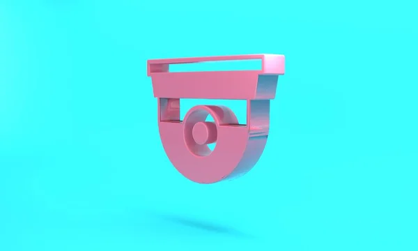 Pink Security camera icon isolated on turquoise blue background. Minimalism concept. 3D render illustration.