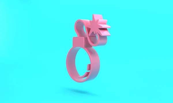 Pink Bomb ready to explode icon isolated on turquoise blue background. Minimalism concept. 3D render illustration.