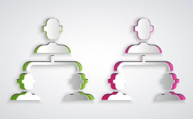 Kağıt kesme İşletme hiyerarşisi organizogram grafiği bilgi ikonu gri arkaplanda izole edildi. Kurumsal yapı grafik elementleri. Kağıt sanatı tarzı. Vektör.