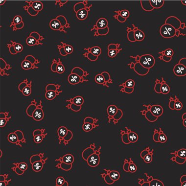 Satır İndirimi% simgesi siyah arkaplanda izole edilmiş kusursuz desen. Etiket alışverişi. Özel teklif işareti. İndirim kuponları sembolü. Vektör.