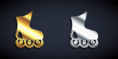 Altın ve gümüş paten ikonu siyah arka planda izole edildi. Uzun gölge tarzı. Vektör.