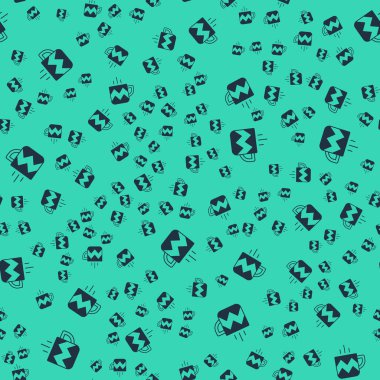 Yeşil arka planda siyah çay ikonu izole edilmiş kusursuz desen. Vektör.