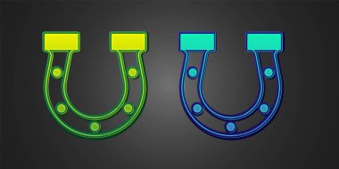 Green and blue Horseshoe icon isolated on black background. Vector.
