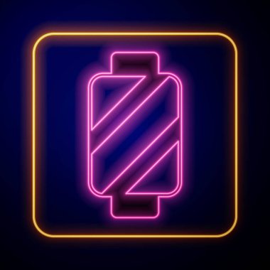 Siyah arkaplanda izole edilmiş, parlak neon dikiş ipliği. İplik makarası. İplik kutusu. Vektör.