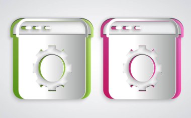 Kağıt kesme Tarayıcı ayarı simgesi gri arkaplanda izole edildi. Ayarlama, servis, bakım, onarım, onarım. Kağıt sanatı tarzı. Vektör.