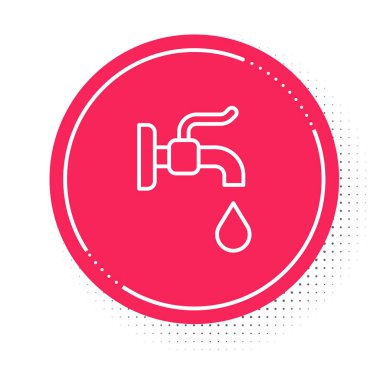 Beyaz çizgi su musluğu simgesi beyaz arkaplanda izole edildi. Kırmızı daire düğmesi. Vektör.