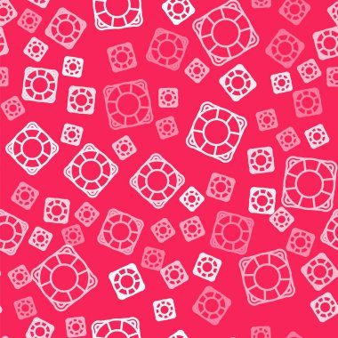 Beyaz çizgi Lifebuoy simgesi kırmızı arkaplanda izole edilmiş. Can simidi sembolü. Vektör.