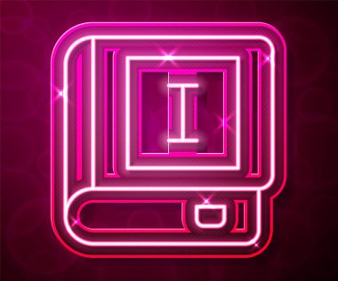 Glowing neon line Book icon isolated on red background. First volume. Vector.